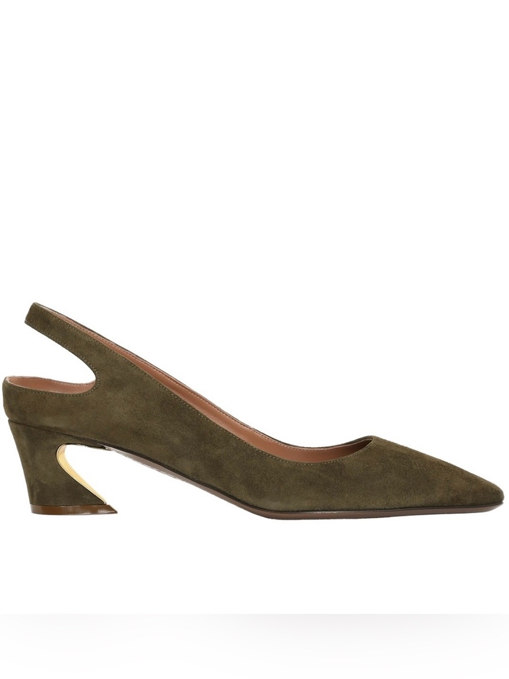 Zimmermann Crescent Olive Suede Slingback Mules Sculptural Kitten Heel